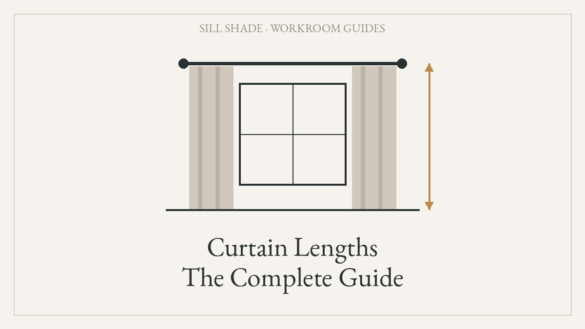 Diagram of floor-length curtains on a window with a length arrow from rod to floor