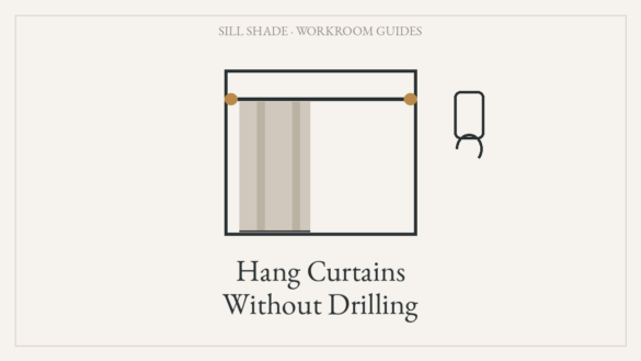 Diagram of a tension rod and adhesive hook for hanging curtains without drilling