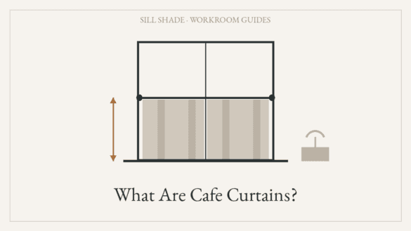 Diagram of cafe curtains covering the lower half of a kitchen window with the rod at the midpoint